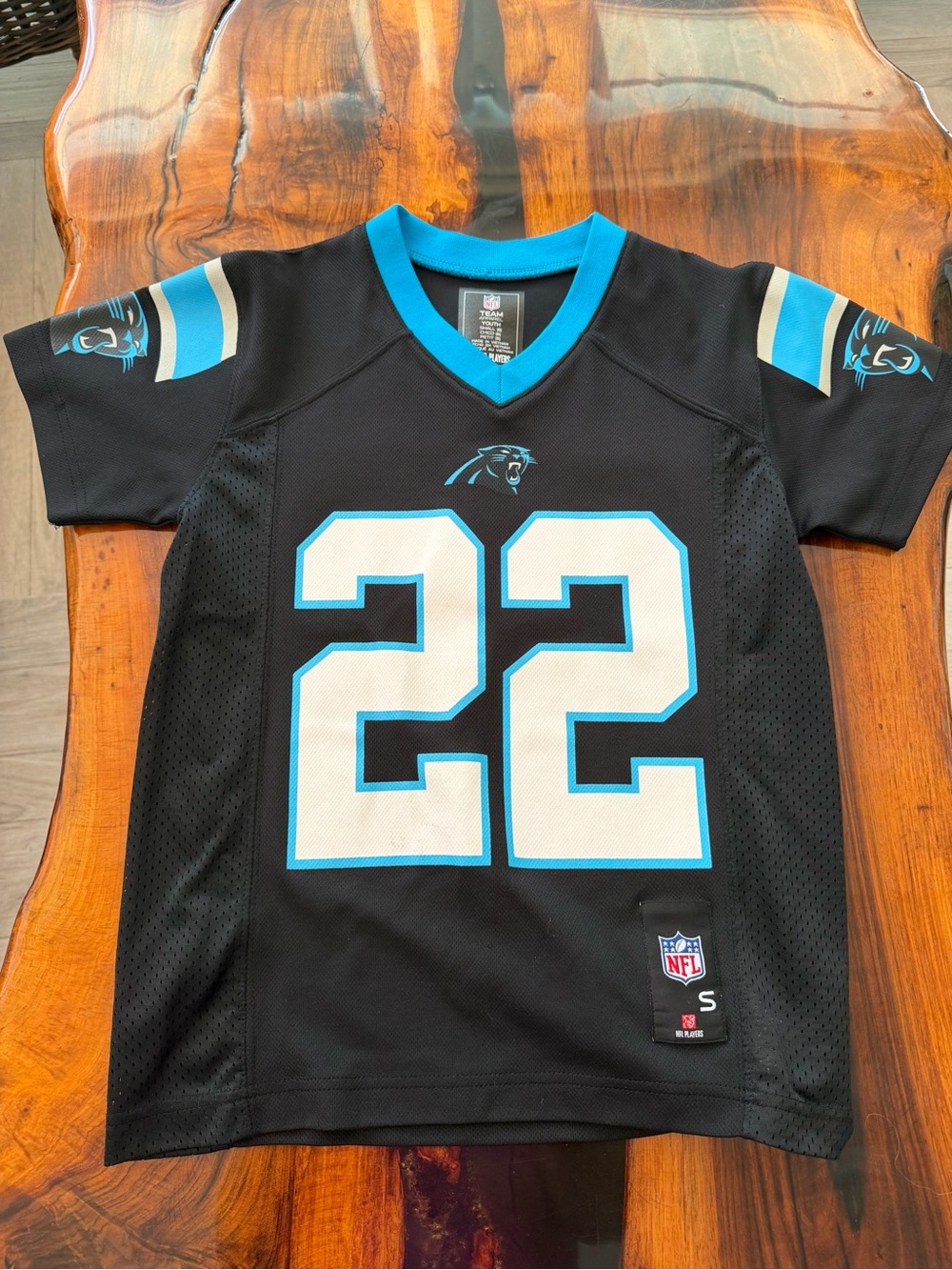 NFL Carolina Panthers McCaffrey Jersey Kids small 8 Black & Blue #22 Jersey